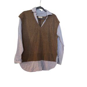 NWT Oatmeal Andrea Elan Collared Layered Sweater Womens Size Small Brown
